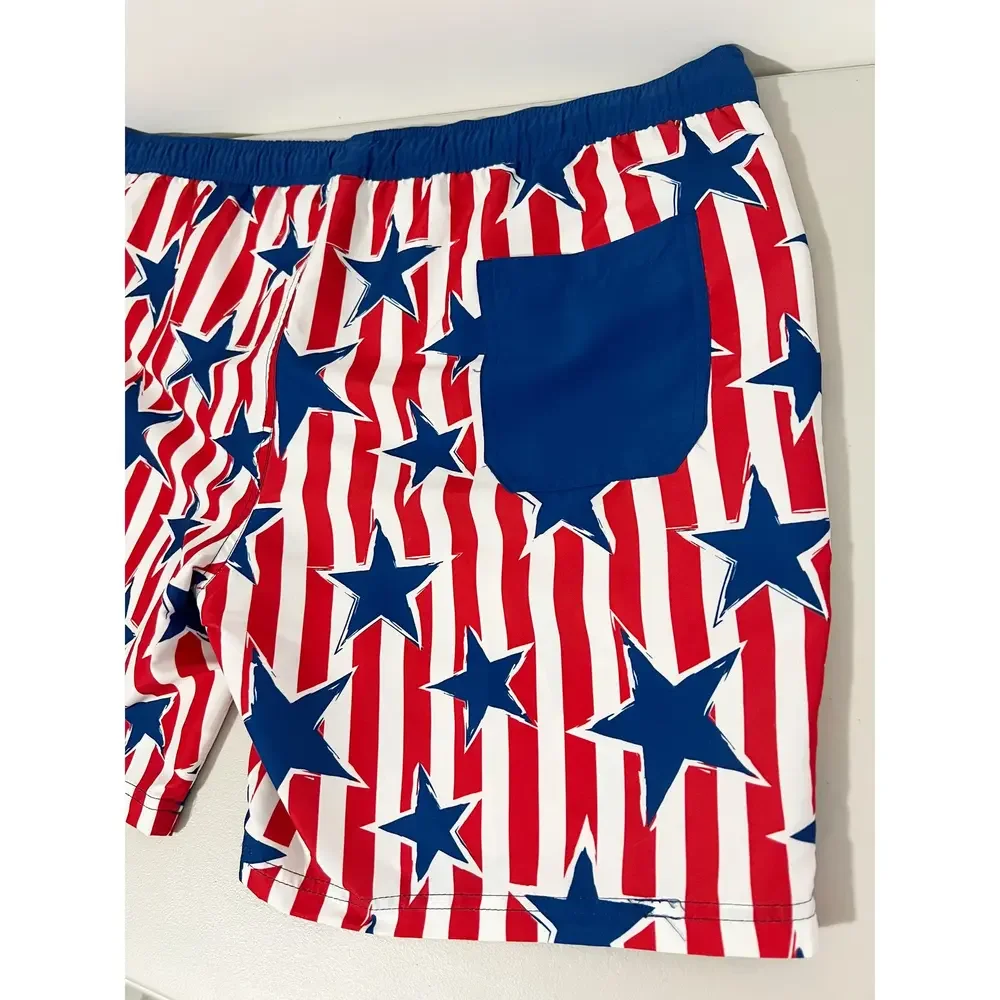 Mad Engine Mens Star Print Striped Americana 4th Of July Swim Trunks XL New
